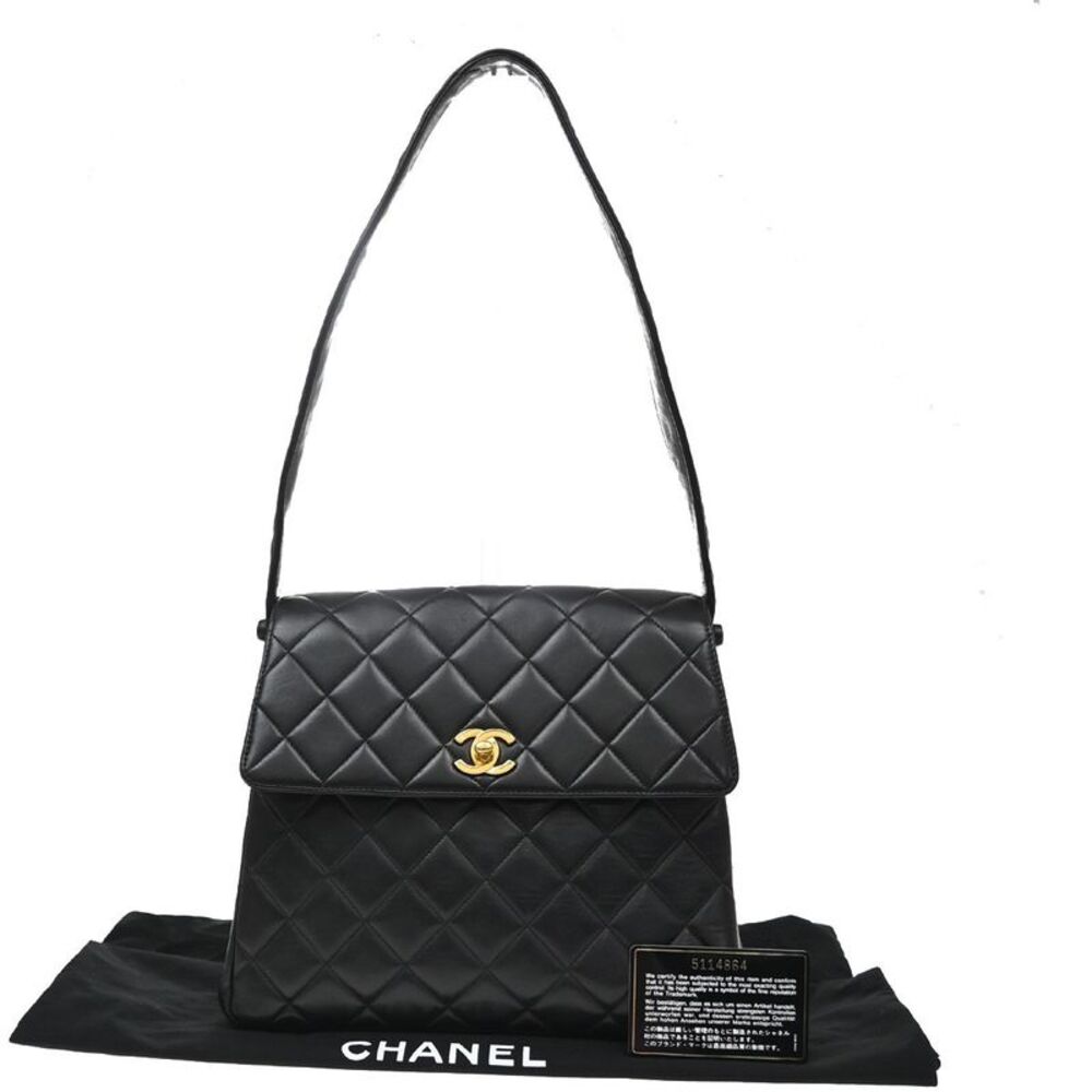 Chanel Vintage Cc Square Flap Quilted Lambskin Black Leather Shoulder Bag Bag